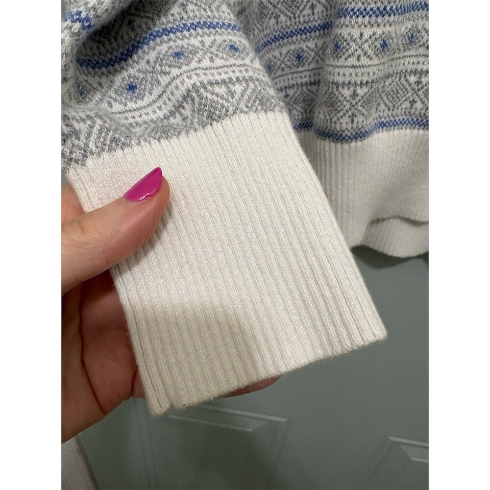 L.L. Bean Sweater Womens Petite M Blue Gray White Fair Isle Turtleneck - Picture 5 of 10